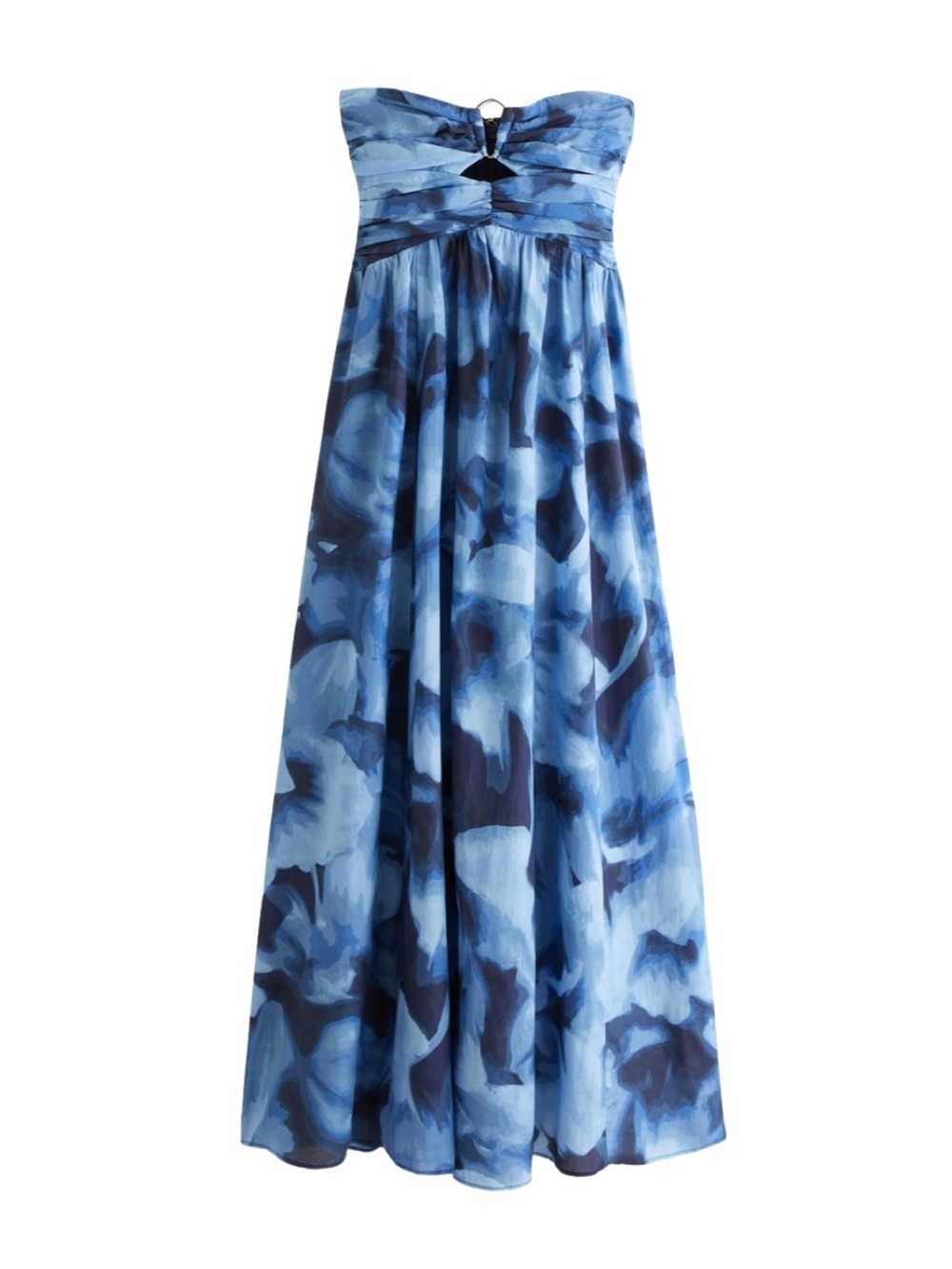 Abercrombie & Fitch Blue Floral Strapless Hardware Cutout Maxi Dress, SP